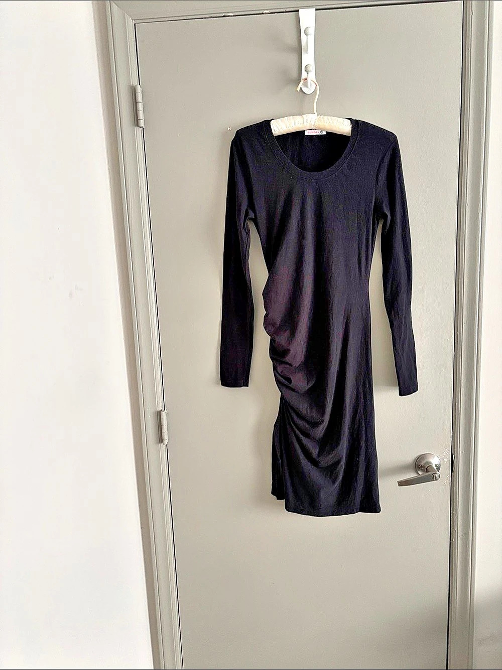 Sundry Long Sleeve Ruched Slit Dress Black Midi Dress Black